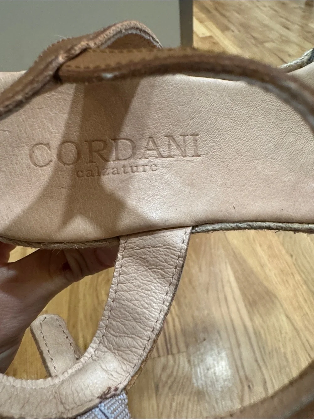 Cordani Metallic Blue & Tan Leather Espadrille Wedge Sandals – Size 39 (US 8.5)